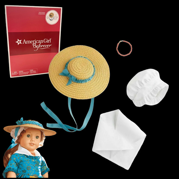 American Girl FELICITY MEET ACCESSORIES Beforever Hat Necklace Fichu Bonnet BOX - Picture 2 of 11